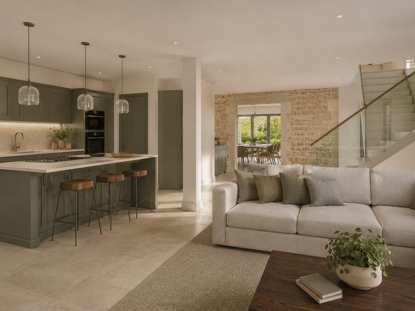 An open-plan kitchen and living space after a full renovation